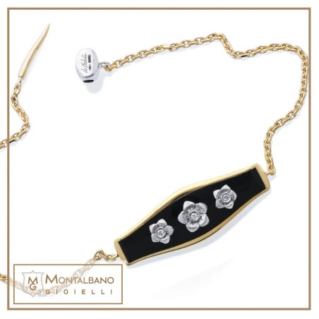 Bracciale in smalto nero e fiori | Gioielli De Nobili